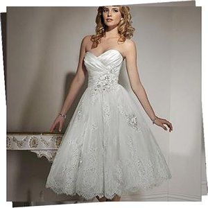 Tea Length Wedding Dress with Lace, Crystals & Beading (style Isadora Ann)
